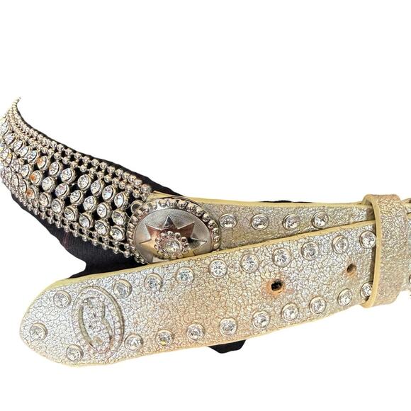 Y2K Christina Alexander Rhinestone Belt Crystal Mesh Western Concho Leather